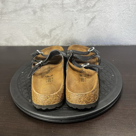 Betula Birkenstock SILVER Women Size 8N Black Buckle 3 Strap Leather Sandals - Picture 4 of 8